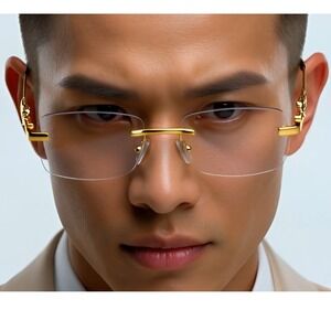 Clear Lens Eye Glasses Frameless Rectangular Street Casual‎ Style Sophisticated